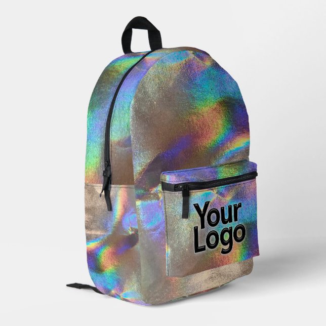Silver Rainbow Holograph Glam Professional Logo Printed Backpack (Back Corner Left)