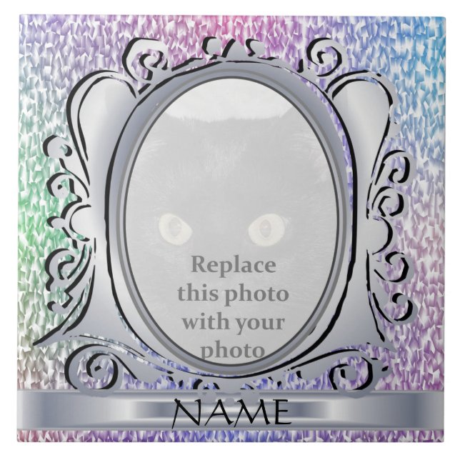 Silver Rainbow Oval Photo Frame with Name Tile (Front)