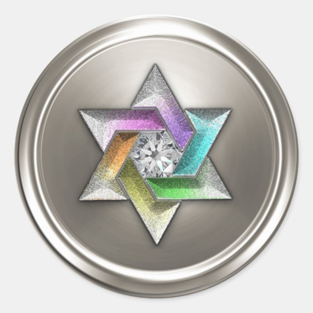 Silver Rainbow Star of David Gem Classic Round Sticker (Front)