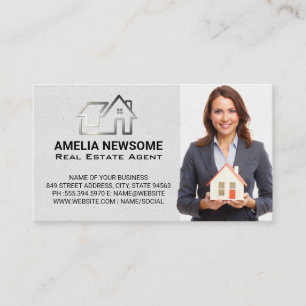 Silver Real Estate Logo   Realtor Business Woman Business Card