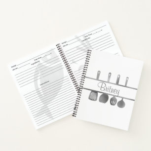 Silver Recipe Cookbook Utensils Personalized Notebook