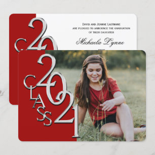 Silver Red 2021 Photo Graduation Invitation