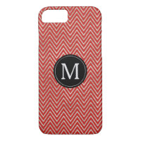 Silver Red Chevron Stripes Monogram