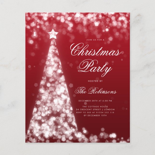 Silver Red Christmas Tree Invite Program Menu (Front)