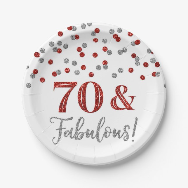 Silver Red Confetti 70 and Fabulous Paper Plate (Front)