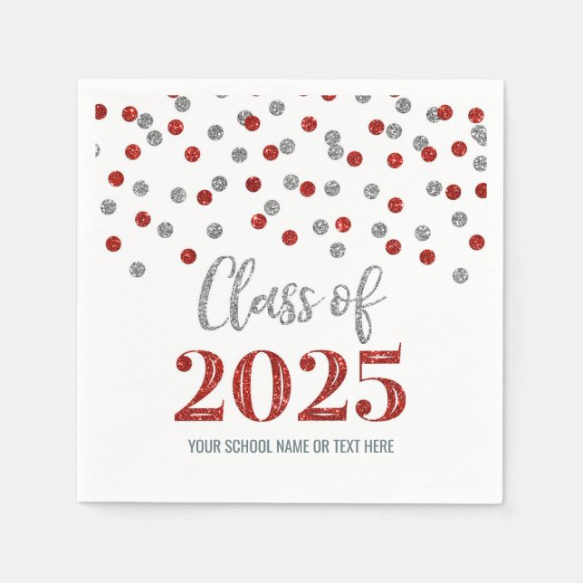 Silver Red Confetti Class of 2025 Napkins (Front)