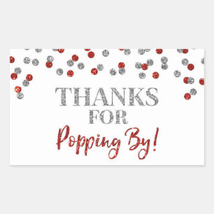 Silver Red Confetti Thanks for Popping By Sticker