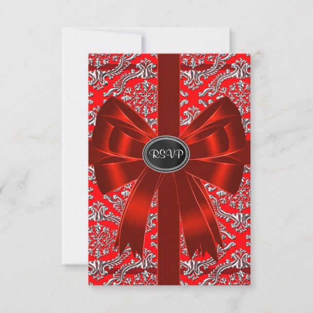 Silver Red Damask Corporate Christmas Party RSVP (Devant)