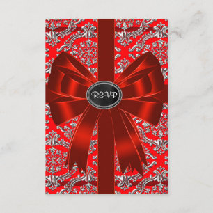 Silver Red Damask Corporate Christmas Party RSVP Card