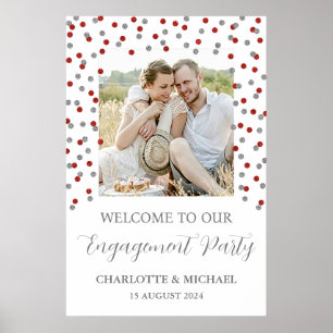 Silver Red Engagement Party Custom 20x30 Photo Poster