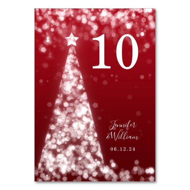 Silver Red Festive Xmas Tree Holiday Wedding  Table Number (Front)