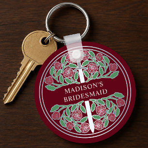 Silver Red Floral Bridesmaid Royal Wedding Gift Keychain
