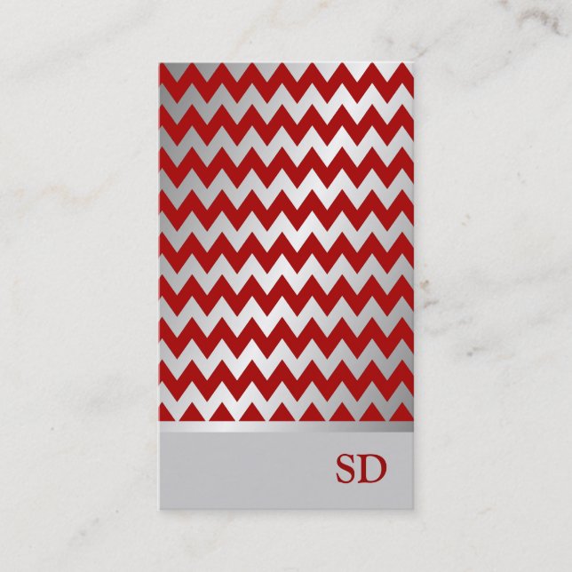 Silver Red Gradient Zigzag Chevron Pattern Business Card (Front)