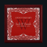 Silver Red Lace Wedding Anniversary Gift Box<br><div class="desc">Unique and Stylish fractal lace borders on light grey satin look - Exquisite and elegant custom Wedding, Anniversary or engagement present. Personalize with names, anniversary date and monogram or numbers - made into a wonderful wooden gift box to keep trinkets, jewellery box for your special keepsakes. Makes a wonderful gift...</div>