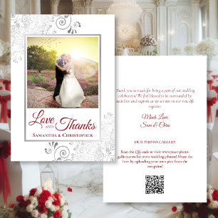 Silver & Red Love & Merci Photo QR Code Mariage