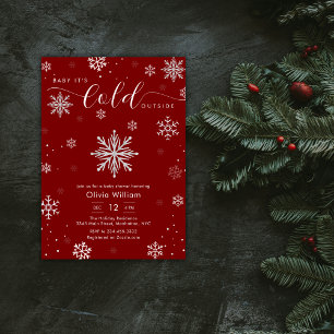 Silver Red Magical Winter Snowflake Baby Shower Invitation