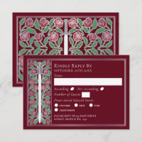 Silver Red Medieval Floral Sword Wedding RSVP