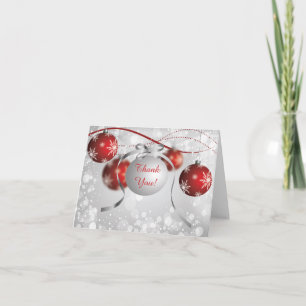 Silver & Red Ornaments Bokeh Christmas Thank You Card
