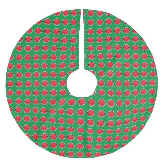 Silver Red Rings with Green Background Brushed Polyester Tree Skirt (Front)
