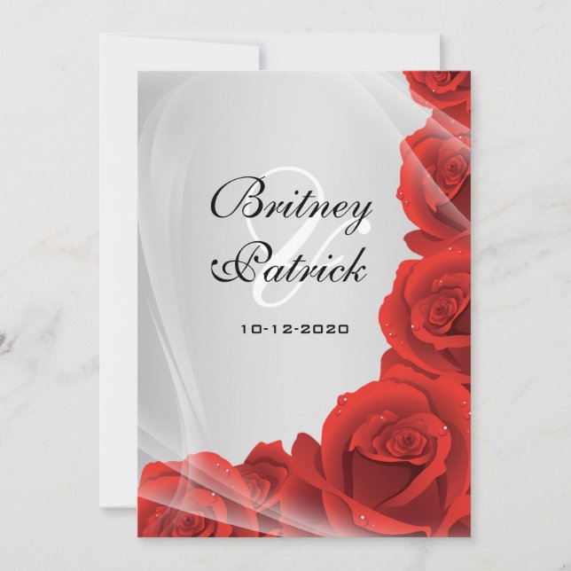 Silver & Red Rose Wedding Invitations (Front)