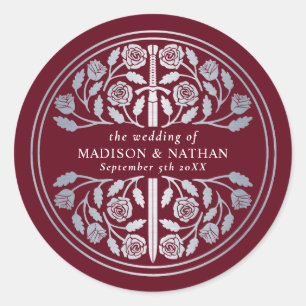 Silver Red Royal Medieval Sword Wedding  Classic Round Sticker
