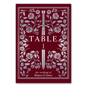 Silver Red Royal Medieval Sword Wedding Table Number