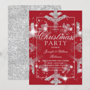 Silver Red Snowflake Xmas Holiday Party Invitation