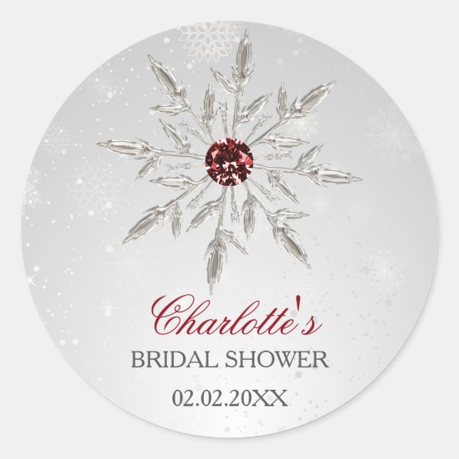silver red snowflakes bridal shower stickers (Front)
