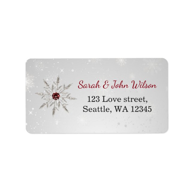 silver red snowflakes return address label (Front)