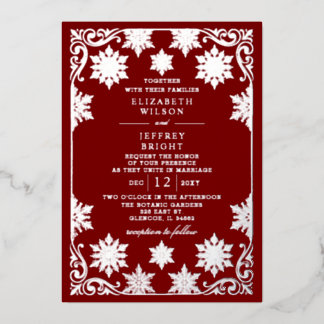 Silver Red Snowflakes Winter Wedding