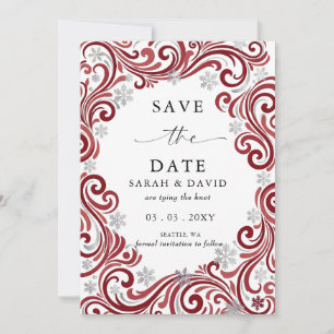 Silver Red Snowflakes Winter Wedding Photo  Save The Date