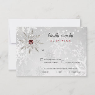 silver red snowflakes winter wedding rsvp card