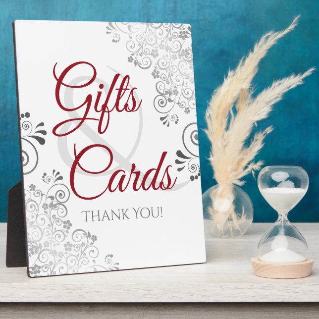Silver Red & White Elegant Wedding Gifts & Cards Plaque (Side)