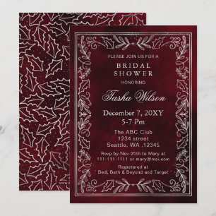 Silver Red Winter Foliage Holiday Bridal Shower  Invitation
