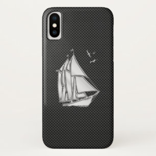 Silver Regatta Sailboat on Carbon Fibre Decor iPhone X Case