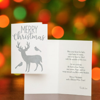Silver Reindeer and Cardinal Merry Christmas  Foil Card