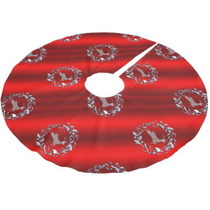 Silver Reindeer on Red Christmas Brushed Polyester Tree Skirt