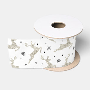 Silver Reindeers Satin Ribbon