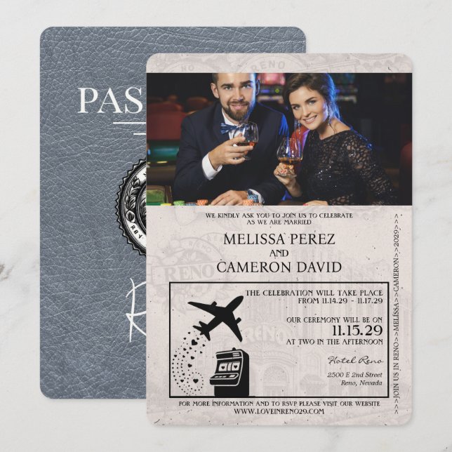 Silver Reno Passport Wedding Invitation (Front/Back)