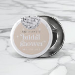 Silver Retro Disco Groovy Bridal Shower  1 Inch Round Button<br><div class="desc">Step back in time with our Retro Disco Ball Bridal Shower Invitations & Decor collection. Immerse yourself in the nostalgia of the 70s with muted beige and grey arches, enhanced by groovy silver glitter fonts. The iconic retro disco ball takes centre stage, evoking an era of disco glamour, all while...</div>