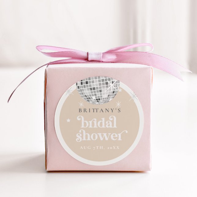 Silver Retro Disco Groovy Bridal Shower  Classic Round Sticker (Disco Diva bridal shower circle sticker)