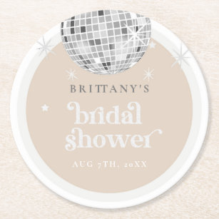 Silver Retro Disco Groovy Bridal Shower  Round Paper Coaster
