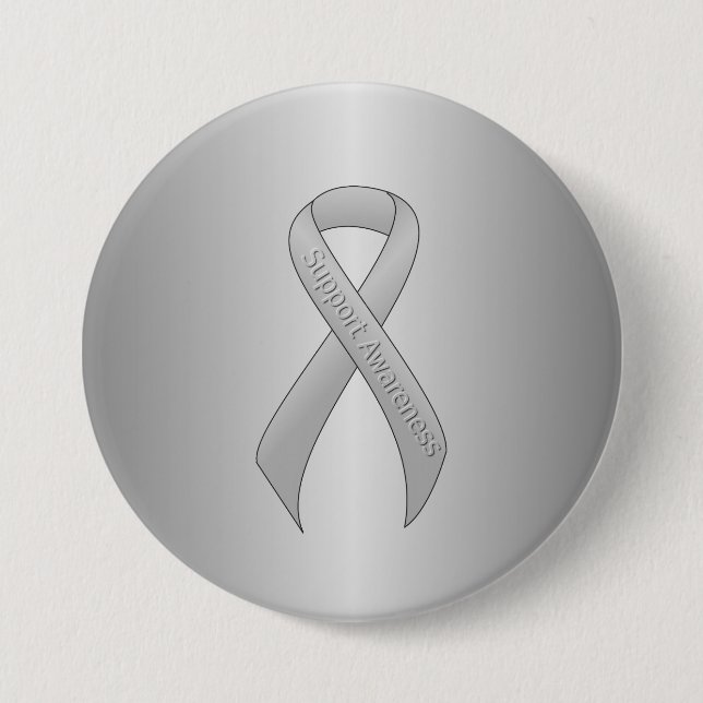 Silver Ribbon Support Awareness 3 Inch Round Button (Front)