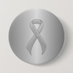 Silver Ribbon Support Awareness 3 Inch Round Button