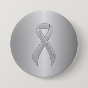 Silver Ribbon Support Awareness 3 Inch Round Button