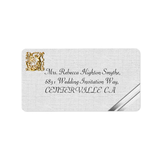 Silver Ribbons and Gold Wedding Label (Front)