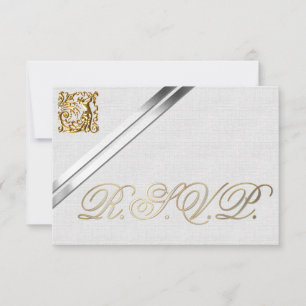 Silver Ribbons and Gold Wedding RSVP Card