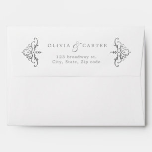 Silver romantic vintage wedding return address envelope