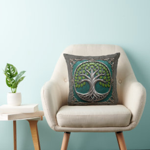 Silver Roots of Eternity – Tree of Life.   Throw Pillow