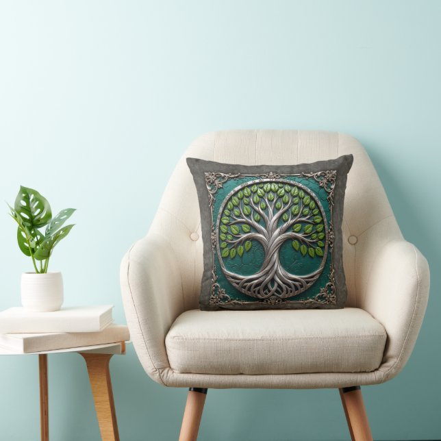 Silver Roots of Eternity – Tree of Life.   Throw Pillow (Chair)